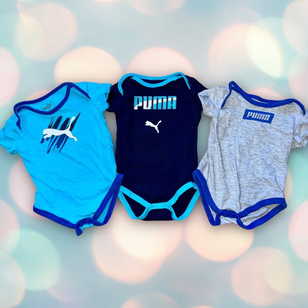 Lot of 3 PUMA Baby Boy’s Bodysuits Onesies Size 3-6 Months